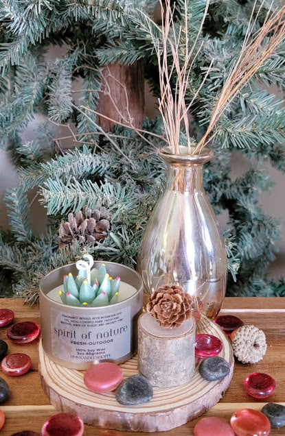Succulent Kandles-Spiritual
Each Kandle-4oz-113.3grams- Champagne Gold Metal Tin- 100% Soy Wax.
Succulents represent enduring, timeless love, and adaptability, reminding us to overcome adversity, maintain inner balance, and find growth even in challenging environments. These kandle's have beautiful, bright, bold colors with a variety of fragrances.
rain- Hidden Forrest Spiritual Kandle. This beautiful kandle is a classic white kandle with shimmering blue succulents and a crackling wood wick. Th