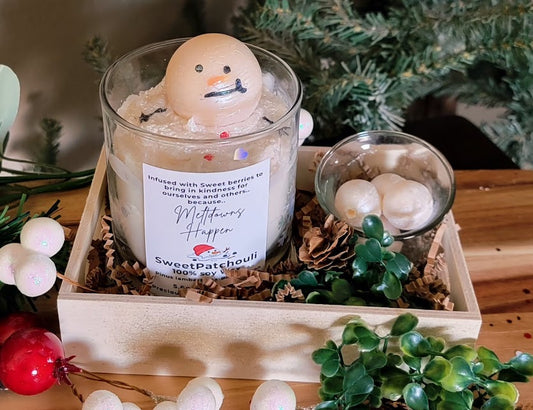Meltdowns Happen~ Snowman Wickless Kandle with Snowball Wax Melts