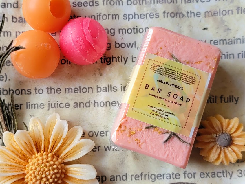 Spiritual Bar Soap Melon Breeze&nbsp;

2oz-56.6grams

Remember watermelon fruit bowls??😉

This soap was created with Intention! The beautiful colors of Green, Red &amp; Orange with a few swirls of Gold. Infused with Rosemary leaves.&nbsp;This kandle is scented with an amazing fragrance oil of Melon Breeze. It just takes you right into a beautiful Spring or Summer Day! The combination of the colors, melon fragrance and rosemary all work together to assist bringing in abundance in all areas of our lives. Upl