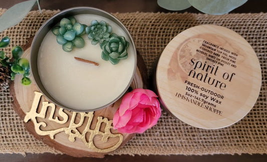 spirit of nature-Spiritual Kandle

5oz ~ 141.7 Metal Tin, Faux woodgrain lid - 100% Soy Wax

This beautiful kandle is a classic white kandle with shimmering green succulents and a crackling wood wick.

This fragrance is infused with mountain top fig, moss covered bark, fresh pine needles, hints of violet and smokey pine. Bring the spirit of nature into your everyday.

Succulents represent enduring, timeless love, and adaptability, reminding us to overcome adversity, maintain inner balance, and find gro




