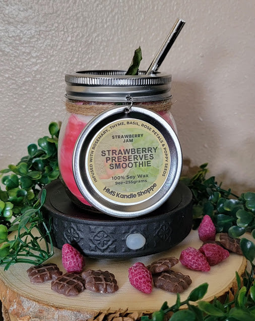 Strawberry Smoothie-Spiritual Wickless Kandle

9oz-255grams 100% Soy Wax

A variety of flavors to choose from! Even though they look delicious... please do not eat! 😉&nbsp;&nbsp;Each Smoothie is infused with a special blend of herbs paired with the fruit and fragrances.&nbsp;

Infused with Rosemary, Thyme, Basil, and Rose Petals.&nbsp;Combining rosemary with thyme, basil, and strawberries creates a powerful, high-vibrational blend that of&nbsp;protection, love, prosperity, and joy.&nbsp;These elements toge