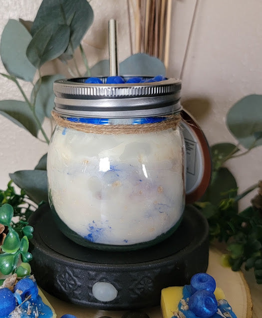 Blueberry Crumble Smoothie Spiritual Wickless Kandle

9oz-255grams 100% Soy Wax Mason Jar

A variety of flavors to choose from! Even though they look delicious... please do not eat😉&nbsp;&nbsp; Each Smoothie is infused with a special blend of herbs paired with the fruit and fragrances.&nbsp;

Infused with Lavender Buds to assist with calming energy.&nbsp;Blueberries offer spiritual benefits focused on&nbsp;protection, renewal, and wisdom,&nbsp;often associated with moon energy and the calming essence of na