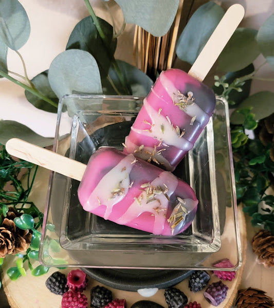 Black Raspberry and Vanilla Swirl Popsicle Wax Melts

2.5oz-70.8grams -2 pk. Spiritual Wax Melts on a popsicle stick.

Fun, good old fashioned Little Kid Fun!! Remember eating popsicles on a hot summer day? 😊

Each popsicle is infused with a special blend of herbs paired with the fruit and fragrances.&nbsp;

Infused with Raspberry and lavender buds.

The combination of black raspberry with a hint of vanilla and lavender buds brings in those fun childlike feelings, while also bringing in the much-needed adu