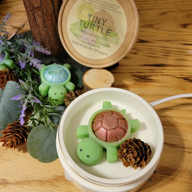Tiny Turtle Wax Melts-Spiritual

100% Soy Wax Melts

3oz-85grams in a recyclable container.

These tiny turtles are so much fun. They are perfect to just set out as decoration or put into your wax melter. The beautiful colored shells will have shimmery swirls when melted.

A combination of clean and fresh fragrances with the patience &amp; endurance of a tiny turtle. they also are known for protection, security and knowledge.



*WARNING&nbsp;*

Place melt in Wax Warmer, Medium-High heat setting. Do not lea