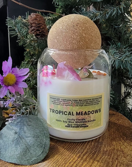 Tropical Meadows Spiritual Kandle

6oz-170grams

100% Soy Wax Kandle

Infused with Red/Purple Tulips, Bay Leaf, Pink Himalayan Salt and Dried Flowers. To bring in energy, wealth, new beginnings, renewal, determination. removing unwanted energies and replacing with high vibrational energy.

Use: Place Wickless Kandle on warmer, Medium-High heat setting. Remove Cork lid while heating.

*WARNING*&nbsp;FOR BOTTOM CANDLE WARMERS ONLY- Elements can burn.&nbsp; Do not leave warmer unattended. Do not leave Wickless