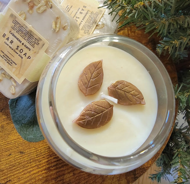 Cashmere and Oates Spiritual Kandle

6oz-170grams

100% Soy Wax Kandle&nbsp;

Fragrance is light and luxurious

Infused with oats, assist with clarity, peace &amp; grounding to the earth. turmeric, sun energy, assist with protection, healing. Sun Energy.

The dried herbs are uniquely placed in the bottom of the jar set in a clear bubbly gel wax. The cotton wick is intentionally placed on top of the gel wax so that all of the natural elements are kept below the flame and are not part of the burning kandle.

