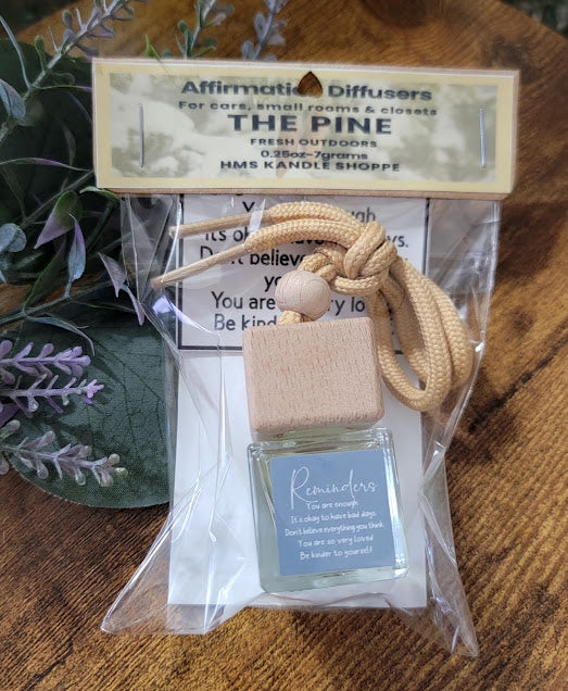 Affirmation Car Diffusers

0.25oz~7grams Glass &amp; Wood Bottles

Can be used in cars or small rooms

All come with a beautiful affirmation to remind us to be kind to ourselves. We are important and loved. ❤️

Available in 4 fragrances:

Flower Petals~ Shimmery White Liquid with a fresh Sandalwood and musk fragrance.

The Pine~ Shimmery Green Liquid with a fresh outdoor fragrance.

Tropical Jungle~ clear liquid with a tropical fruity fragrance.

Lotus~ clear liquid with a soft fresh and clean fragrance.


