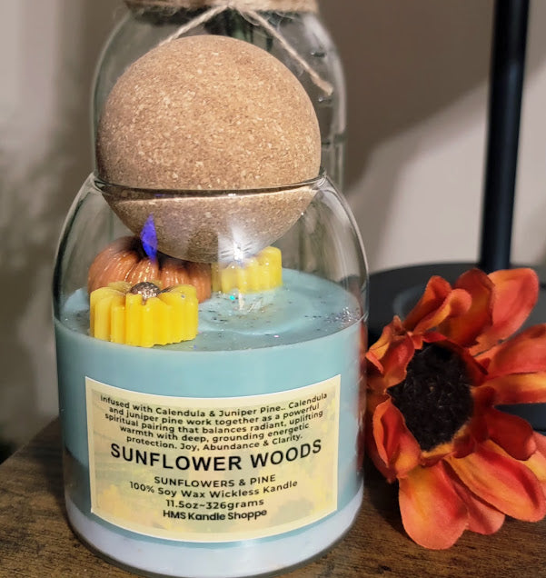 Sunflower Woods-Wickless Kandle-Spiritual

100% Soy Wax Wickless Kandle

11.5oz~326grams

Sunflower Woods kandle fragrance is fresh and light with a hint of just cut pine.

This beautiful wickless kandle was created with fall in mind. Green, orange, yellow and browns will definitely look amazing with your fall decorations.

Wickless kandle toppers include wax melts, a pumpkin and two sunflowers.&nbsp;

*FOR CANDLE LAMPS ONLY!*

The dried herbs are uniquely placed in the bottom of the jar set in a natural co
